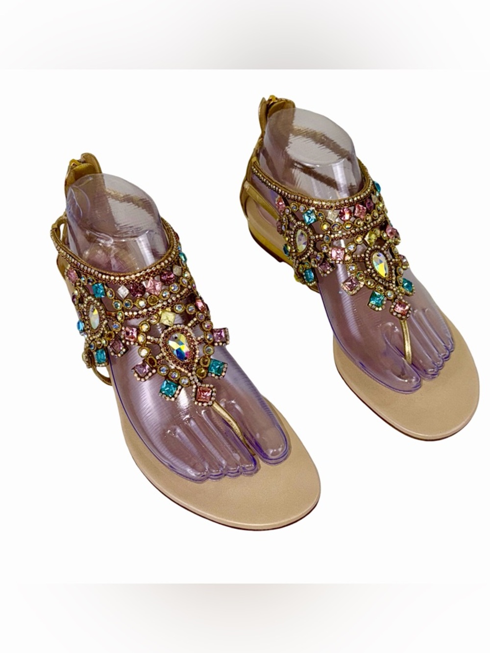 RENE CAOVILLA EMBELLISHED FLAT CAGE SANDALS